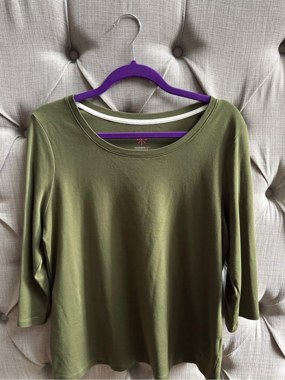 Issac Mizrahi Olive Green Women's Scoop Neck 3/4 Sleeve Top